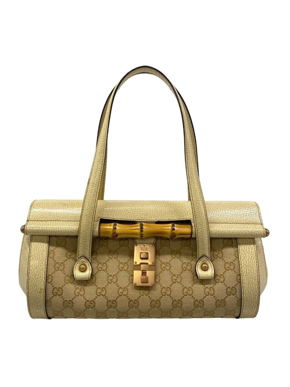 Gucci Shoulder Bag Bamboo Beige Ivory Leather